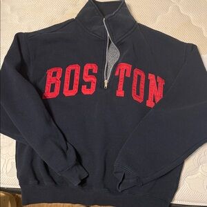 Sunday Navy and Red Zip-Up Sweater